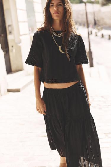 BLUSE MIT LOCHSTICKEREI - Schwarz von Zara - Bild 0