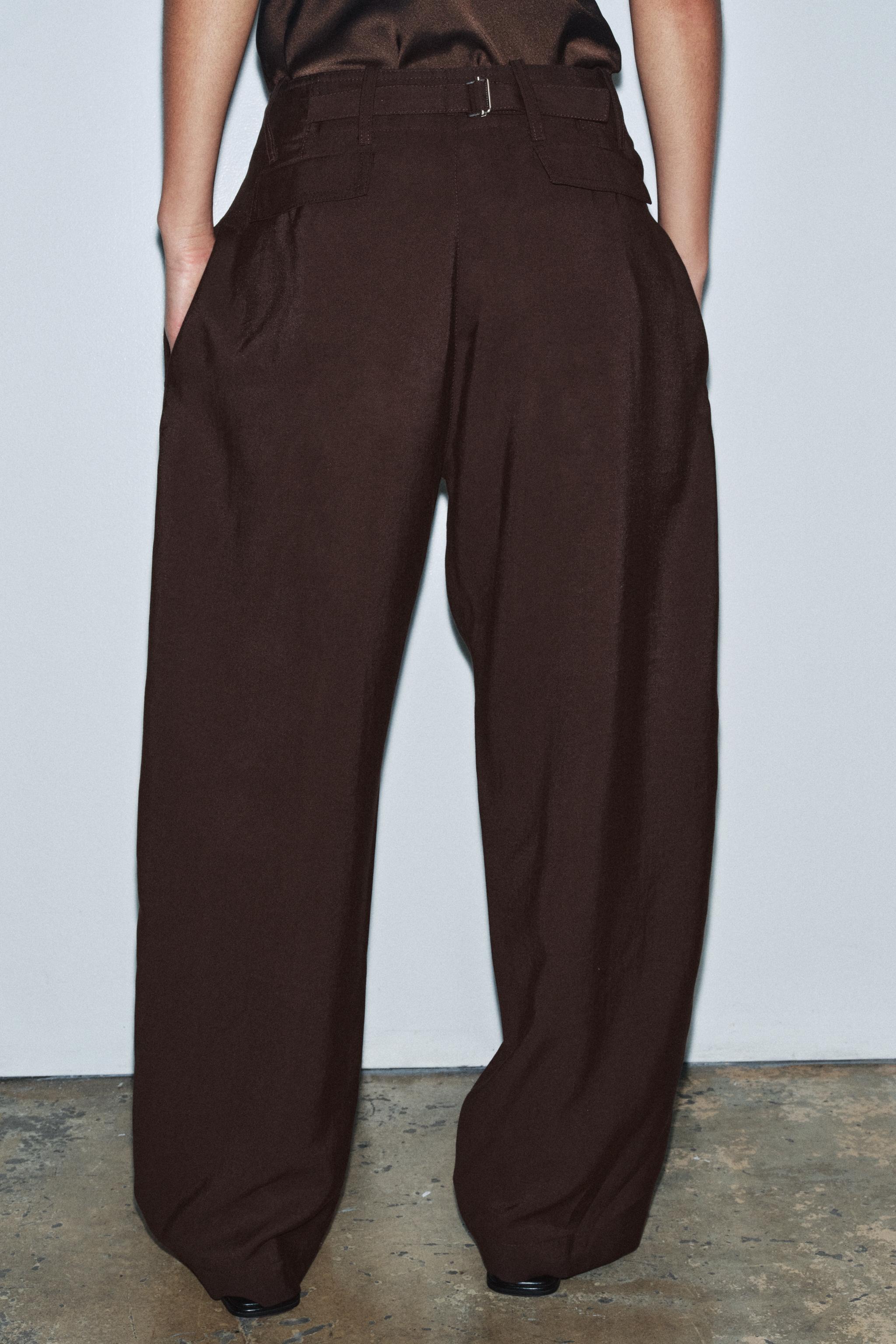 ZW COLLECTION CARROT WIDE LEG PANTS WITH BUCKLE