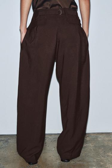PANTALON CAROTTE LARGE AVEC BOUCLE ZW COLLECTION - Chocolat de Zara - Image 2