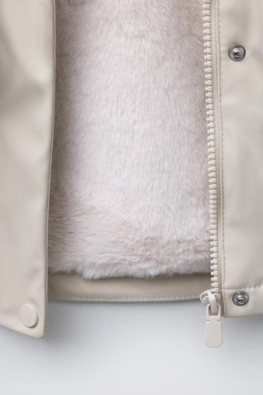 WATER-REPELLENT RUBBERISED FAUX FUR JACKET - Ecru by Zara - Image 7