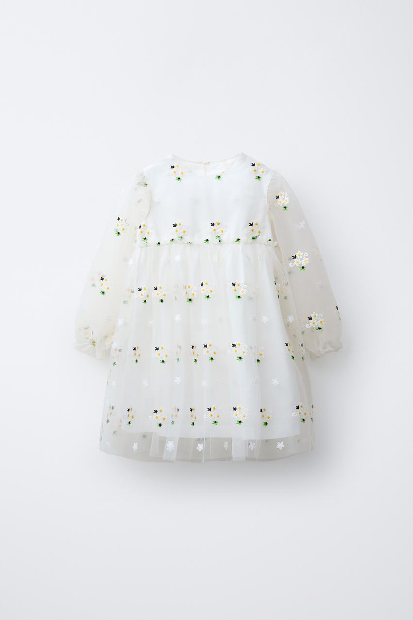 EMBROIDERED TULLE DRESS - Oyster-white | ZARA United States EMBROIDERED TULLE DRESS - Oyster-white | ZARA United States