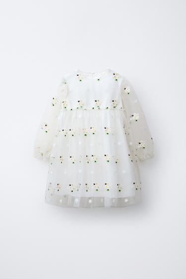 EMBROIDERED TULLE DRESS - Oyster-white by Zara - Image 0