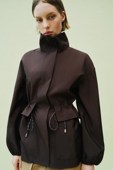Zara HIGH COLLAR JACKET WITH ADJUSTABLE WAIST - Brown