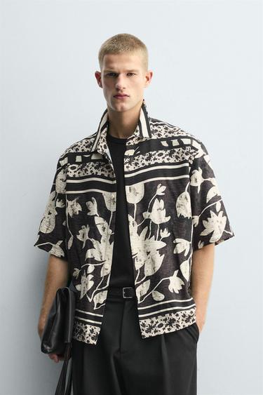 Zara LEAF PRINT SHIRT - Black