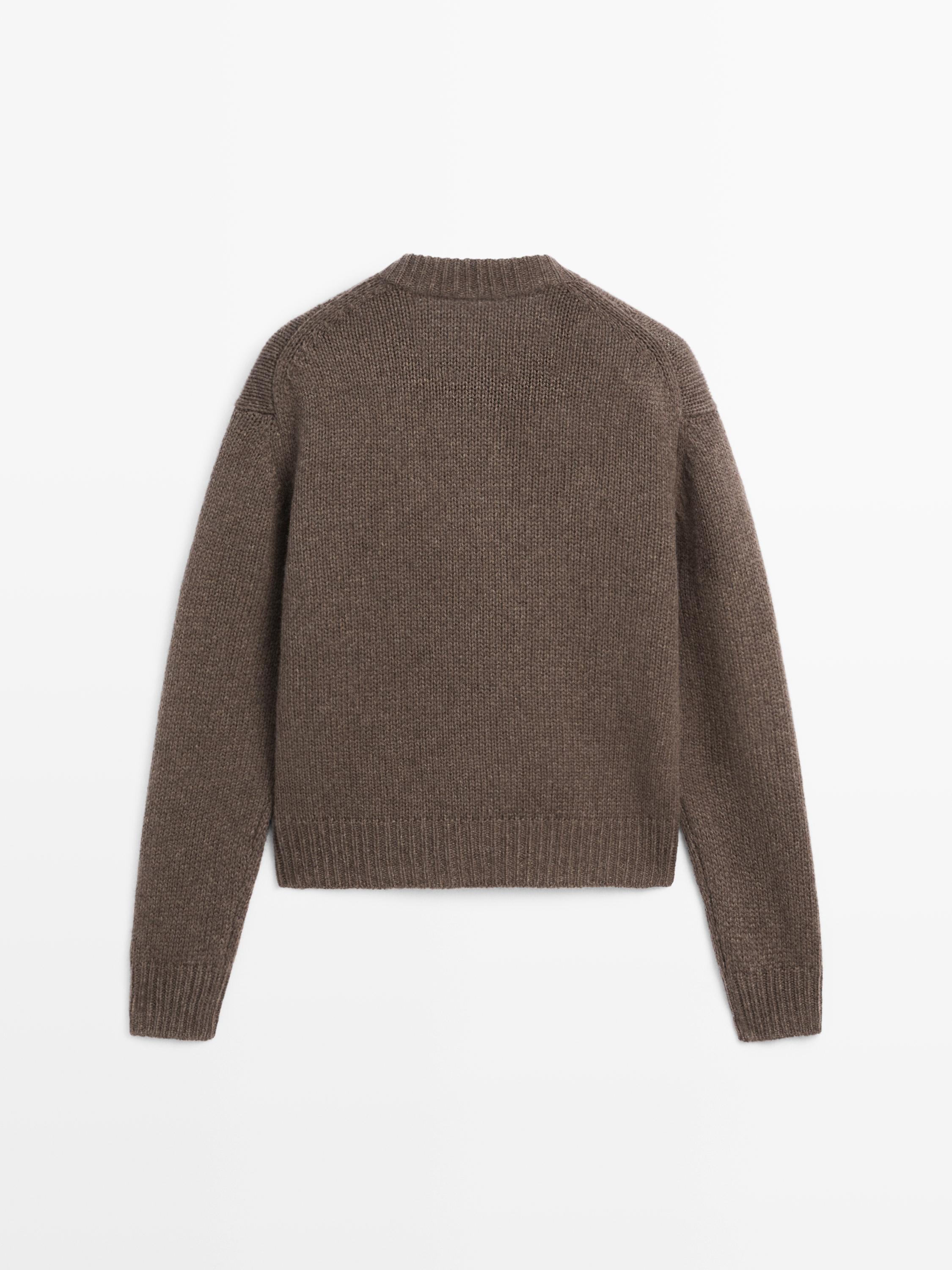 Wool blend cable-knit cardigan