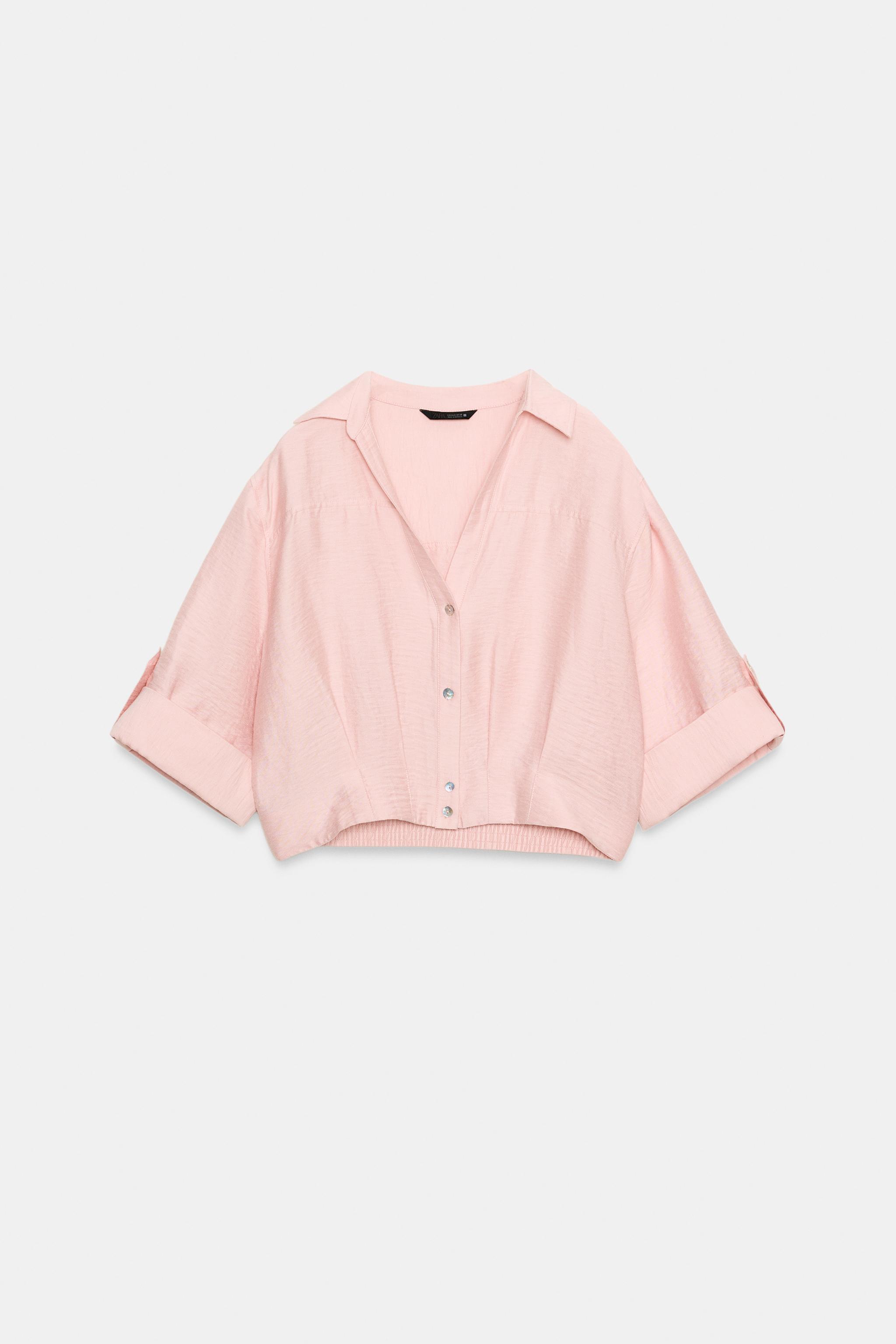CROPPED LINEN BLEND SHIRT