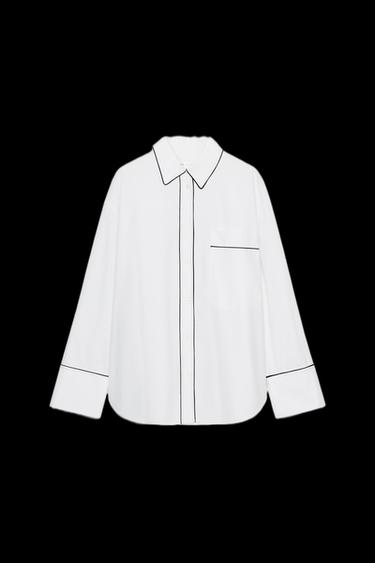 Zara ZW COLLECTION CONTRAST POPLIN SHIRT - White - Image 0
