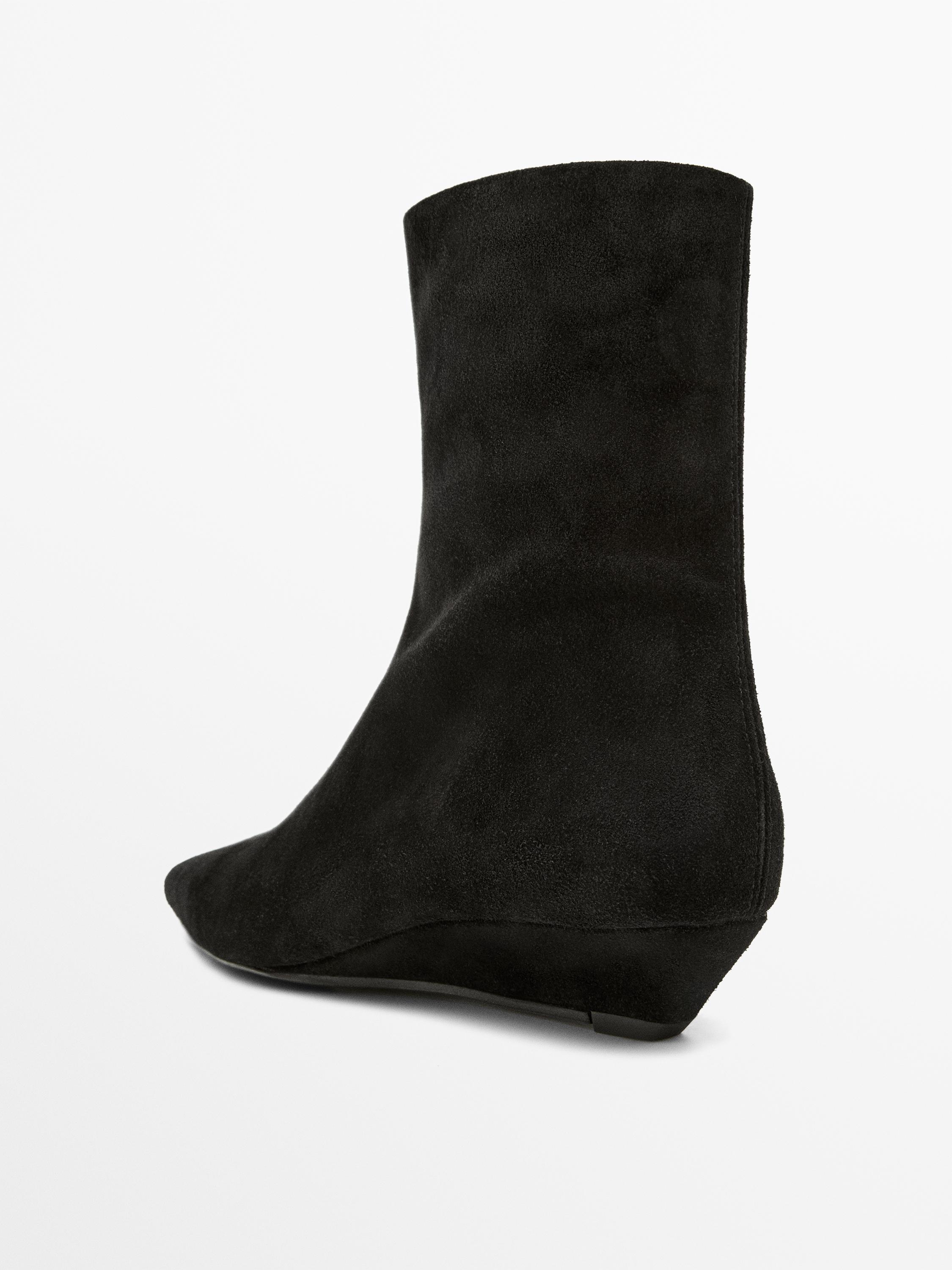 Split leather wedge ankle boots