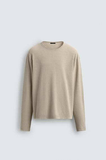 Zara WASHED TEXTURED SWEATER - Sand