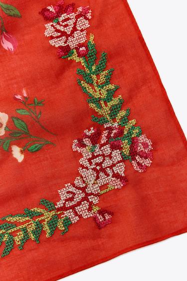 FOULARD EN COTON BRODÉ - Rouge de Zara - Image 2