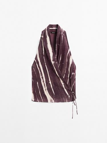 Zara Stripe print crossover halter top - Lilac - Image 0