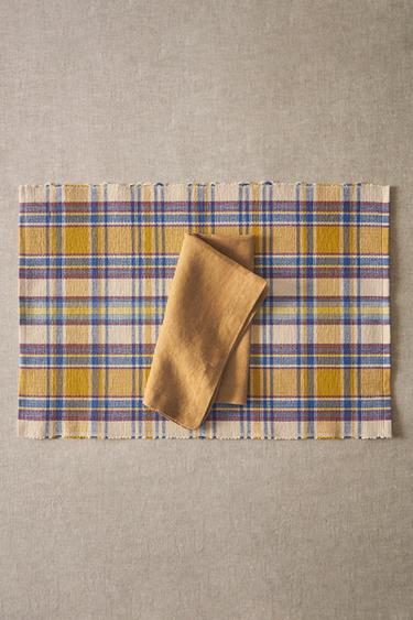 체크 코튼 테이블 매트 세트(2개입 세트) - Zara 노랑