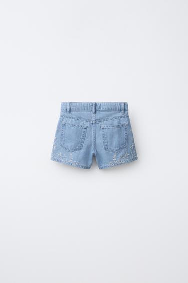 EMBROIDERED DENIM BERMUDA SHORTS - Light blue by Zara - Image 1