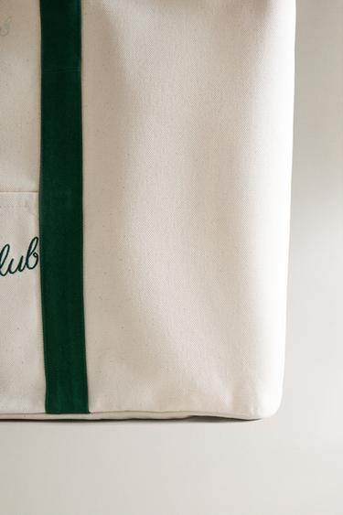 COTTON CANVAS BAG WITH CONTRAST HANDLES - Ecru / Green by Zara - Image 2