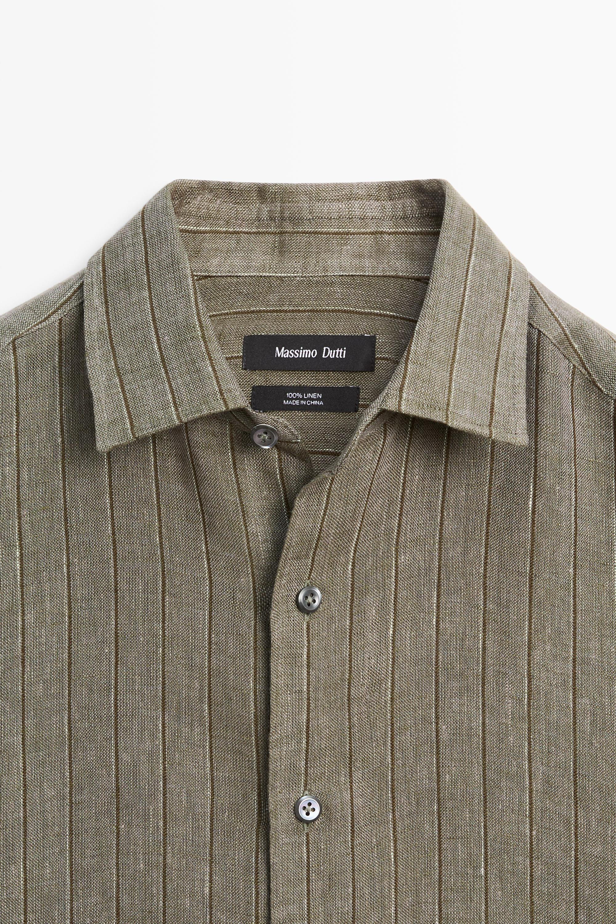 100% linen regular fit striped shirt
