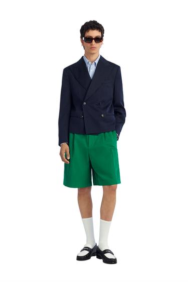 RELAXED FIT PLEATED CARGO BERMUDA SHORTS - Green by Zara - Image 0