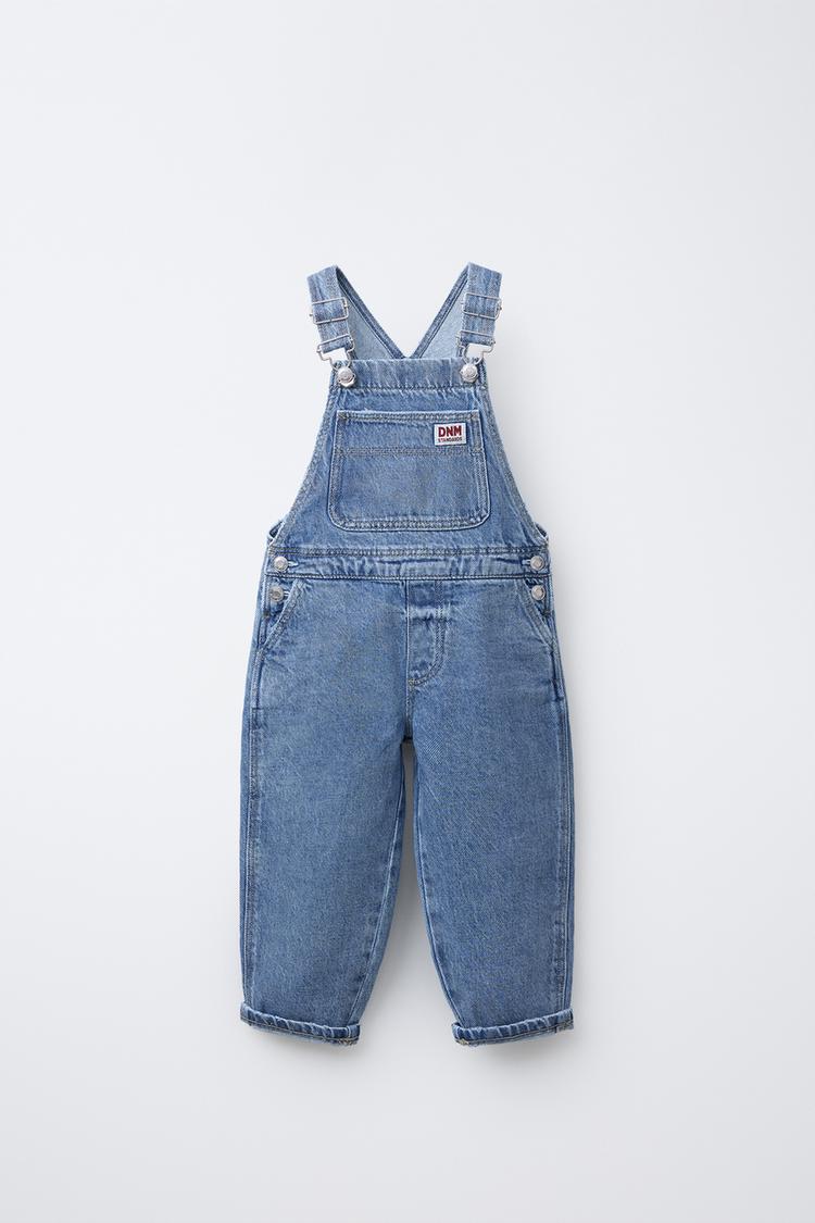 DENIM DUNGAREES WITH LABEL APPLIQUÉ Mid-blue ZARA Australia
