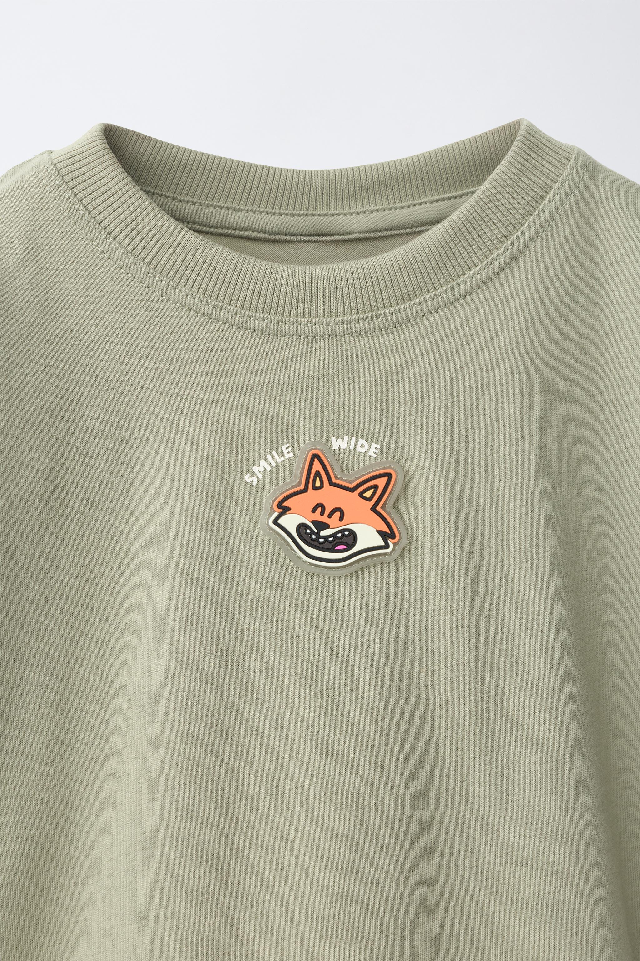 Детские футболки Zara RUBBERIZED FOX PATCH T-SHIRT — фото 3