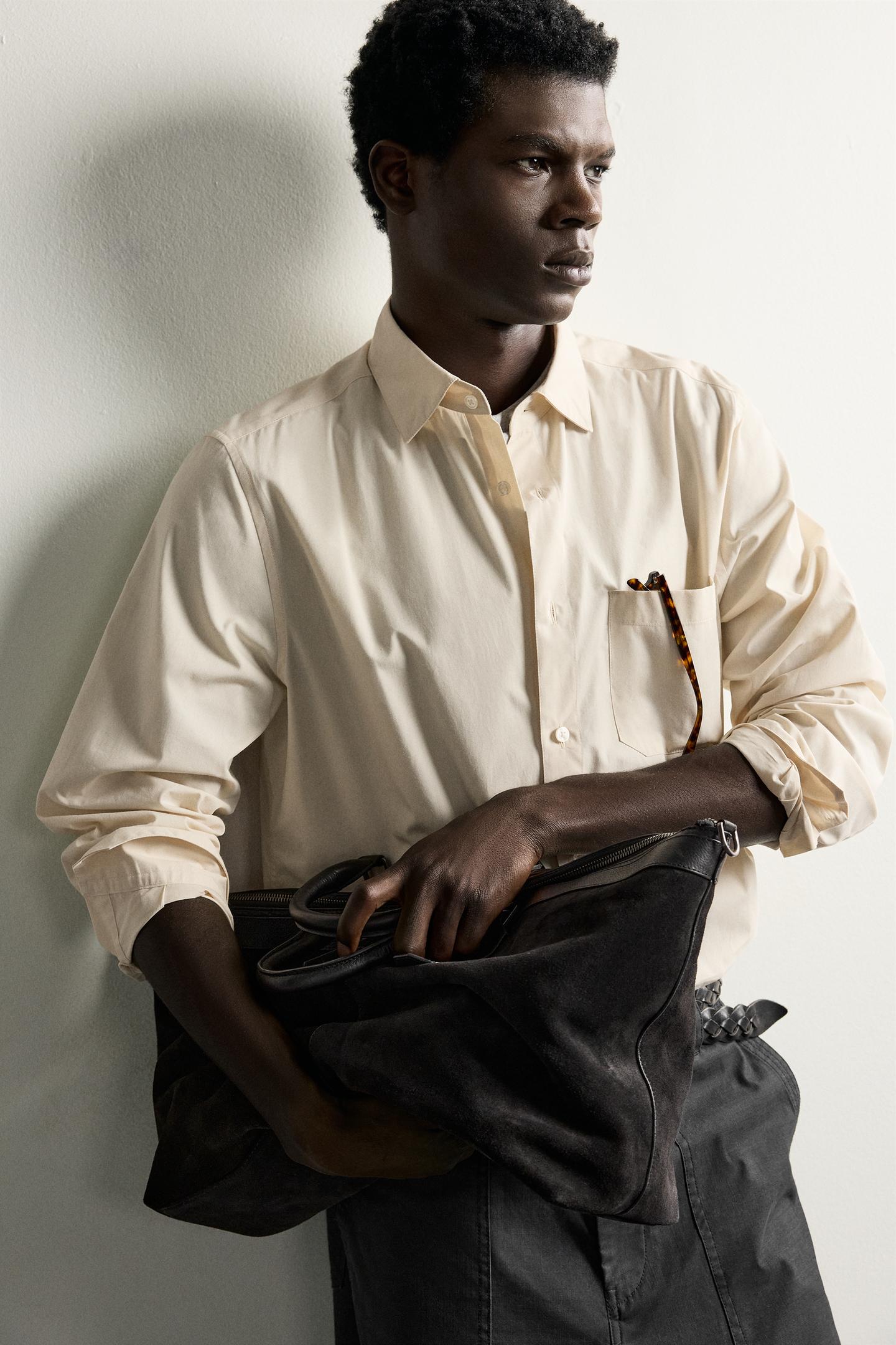 Мужская рубашка Zara Regular Fit Pocket, цвет: Бежевый — фото 5