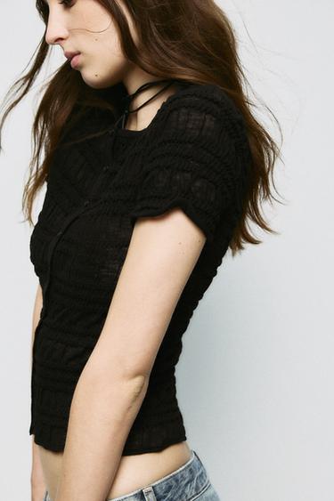 Zara 蜂巢紋針織上衣 - 黑色