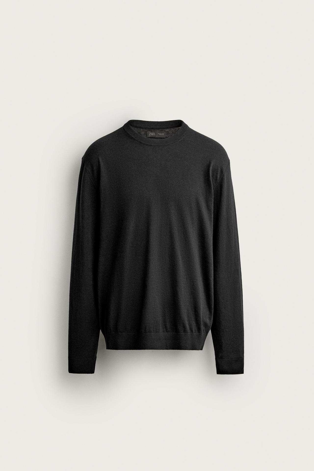 COTTON-CASHMERE REGULAR FIT SWEATER — Black