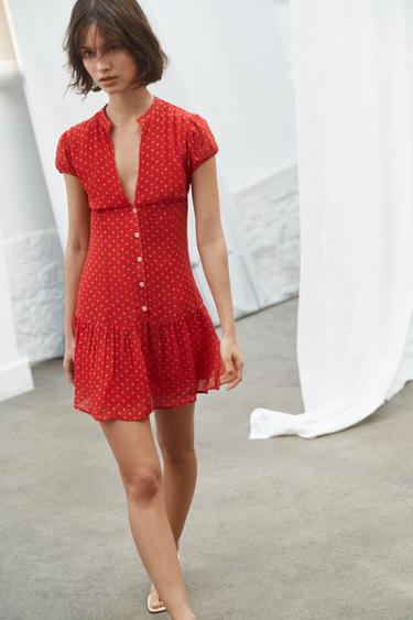 Zara SHORT POLKA DOT DRESS - Red / White