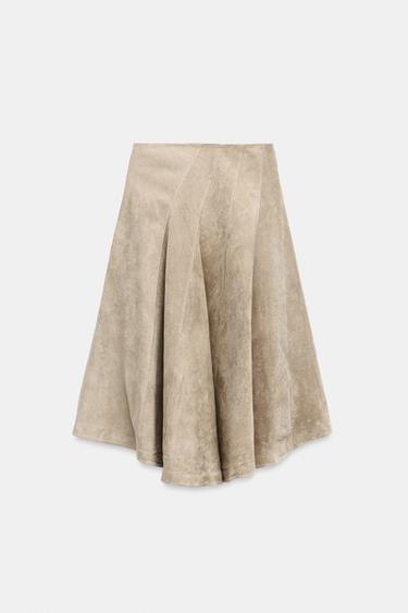 JUPE MI-LONGUE 100 % CUIR - Sable de Zara - Image 6