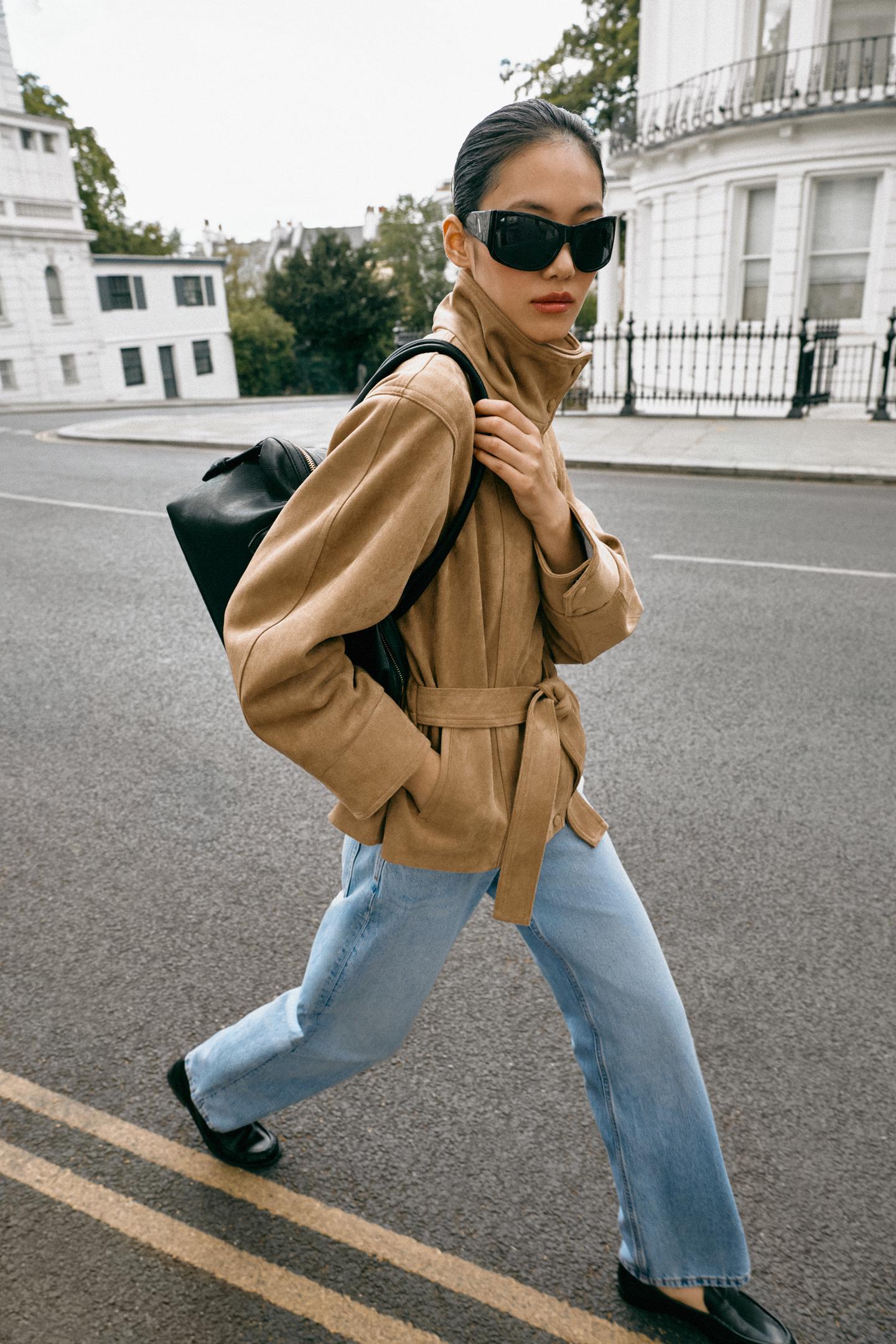 Женская куртка Zara Faux Suede Belted, цвет: Тёмный верблюжий — фото 4