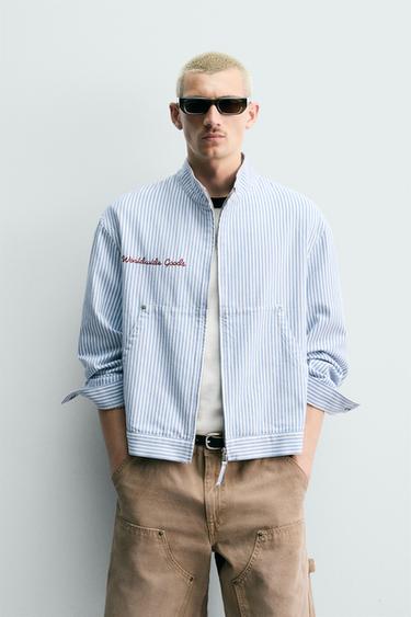 RELAXED FIT STRIPED EMBROIDERED JACKET - striped by Zara