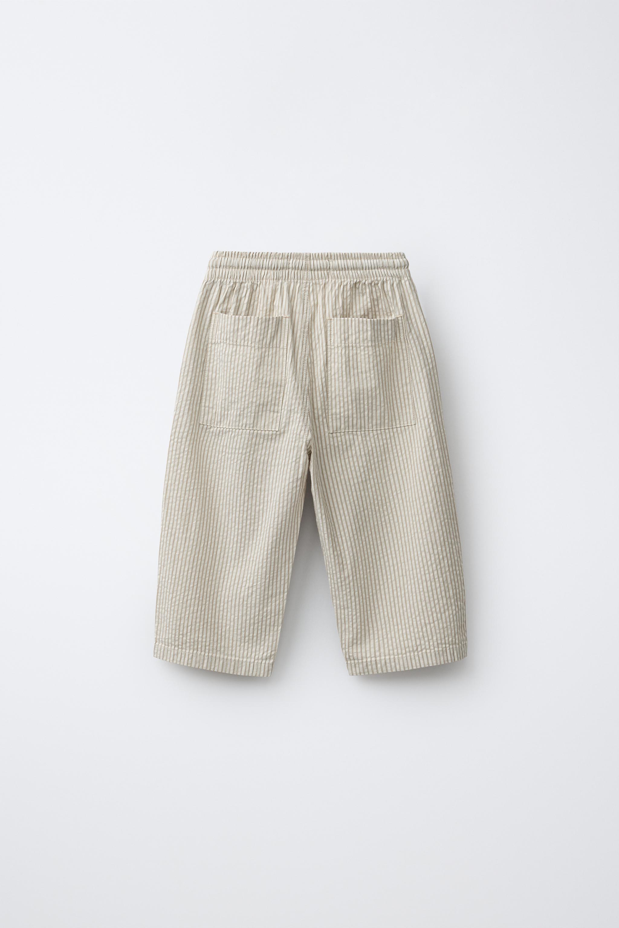 STRIPED SEERSUCKER PANTS - Light beige | ZARA Canada