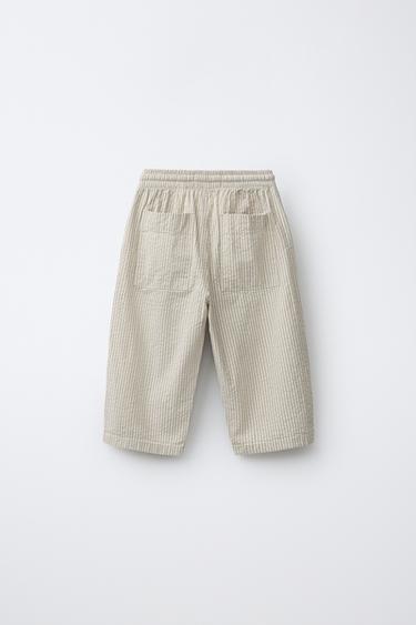 STRIPED SEERSUCKER TROUSERS - Light beige by Zara - Image 1