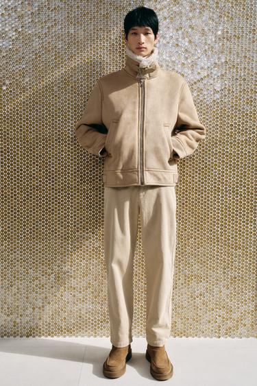 Zara 雙面人造麂皮夾克 - 米色