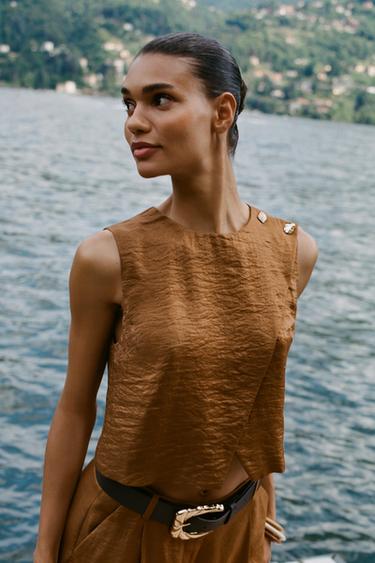 TOP CROISÉ SATINÉ - Caramel de Zara - Image 4