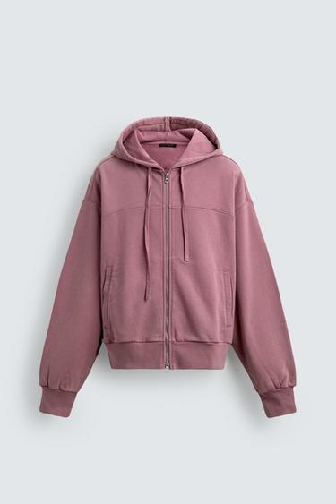 سويتشيرت بوكسي فيت مغسول - وردي by Zara