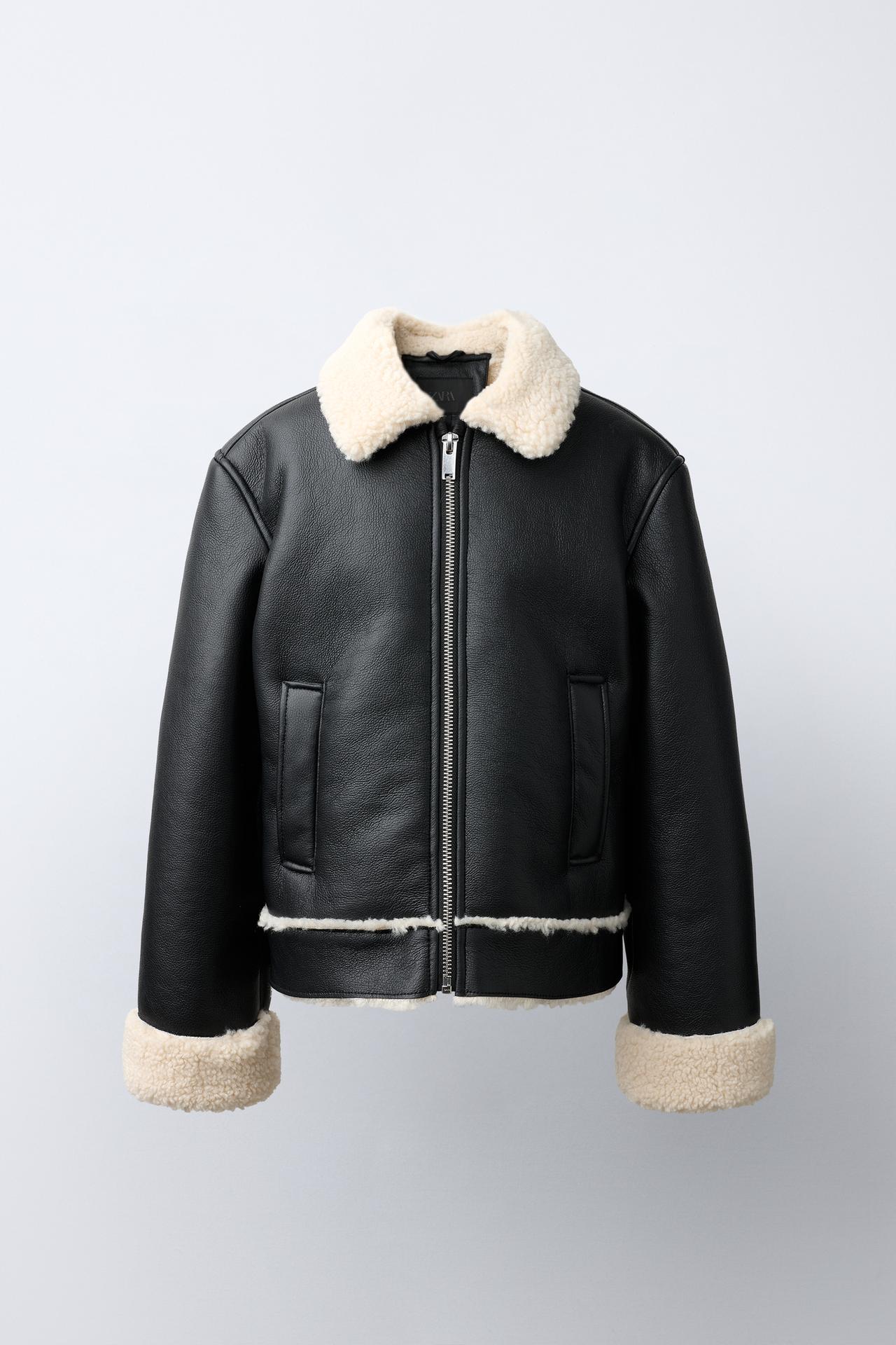 FAUX LEATHER REVERSIBLE JACKET — Black / Ecru