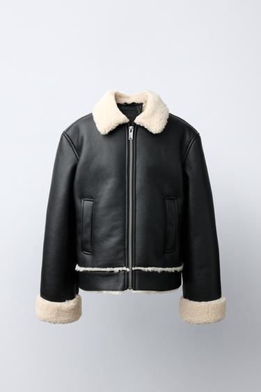FAUX LEATHER REVERSIBLE JACKET — Black / Ecru 1