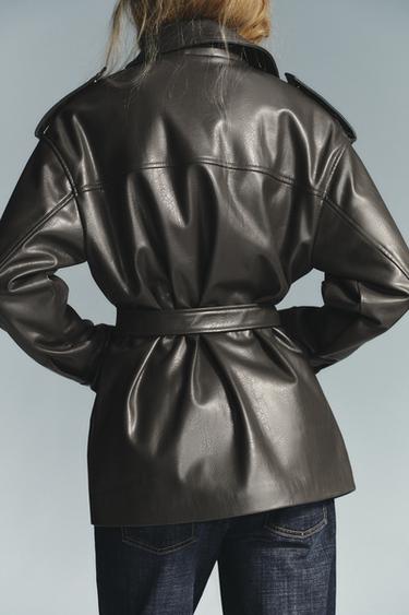 BLOUSON EN MATIÈRE SYNTHÈTIQUE À POCHES - Vert chiné de Zara - Image 3