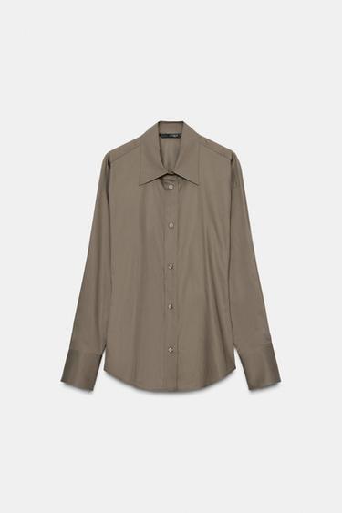 CHEMISE BAS AJUSTÉ - Gris taupe de Zara - Image 6