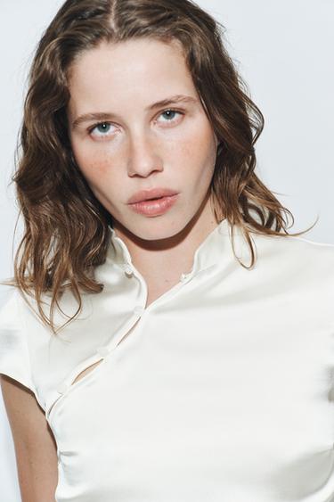 SATIN TOP WITH SIDE BUTTONS - Oyster-white by Zara