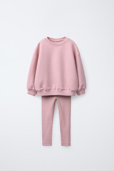 PLAIN SWEATSHIRT AND RIBBED LEGGINGS SET - Pink by Zara