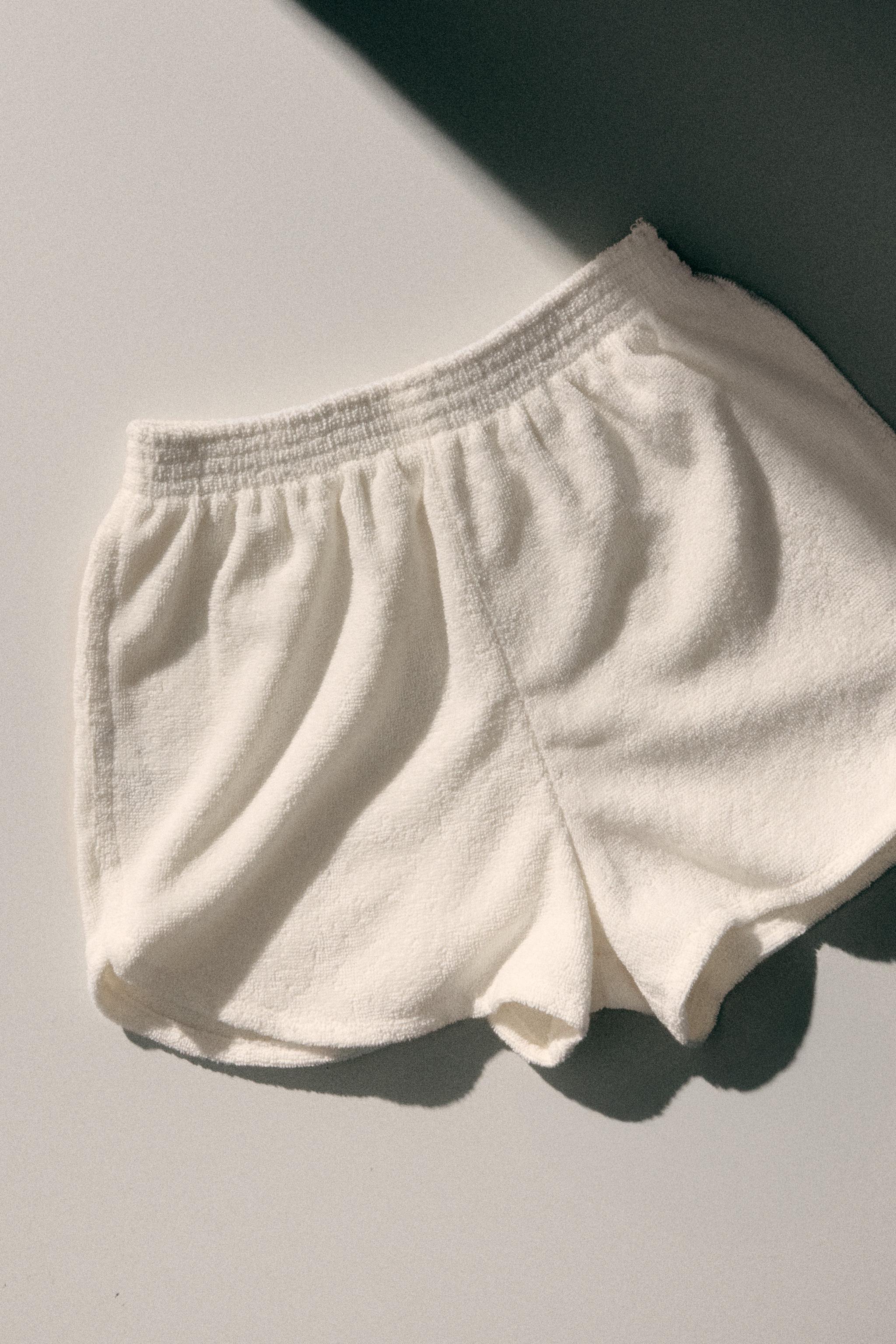 COTTON TERRYCLOTH BEACH SHORTS — Ivory