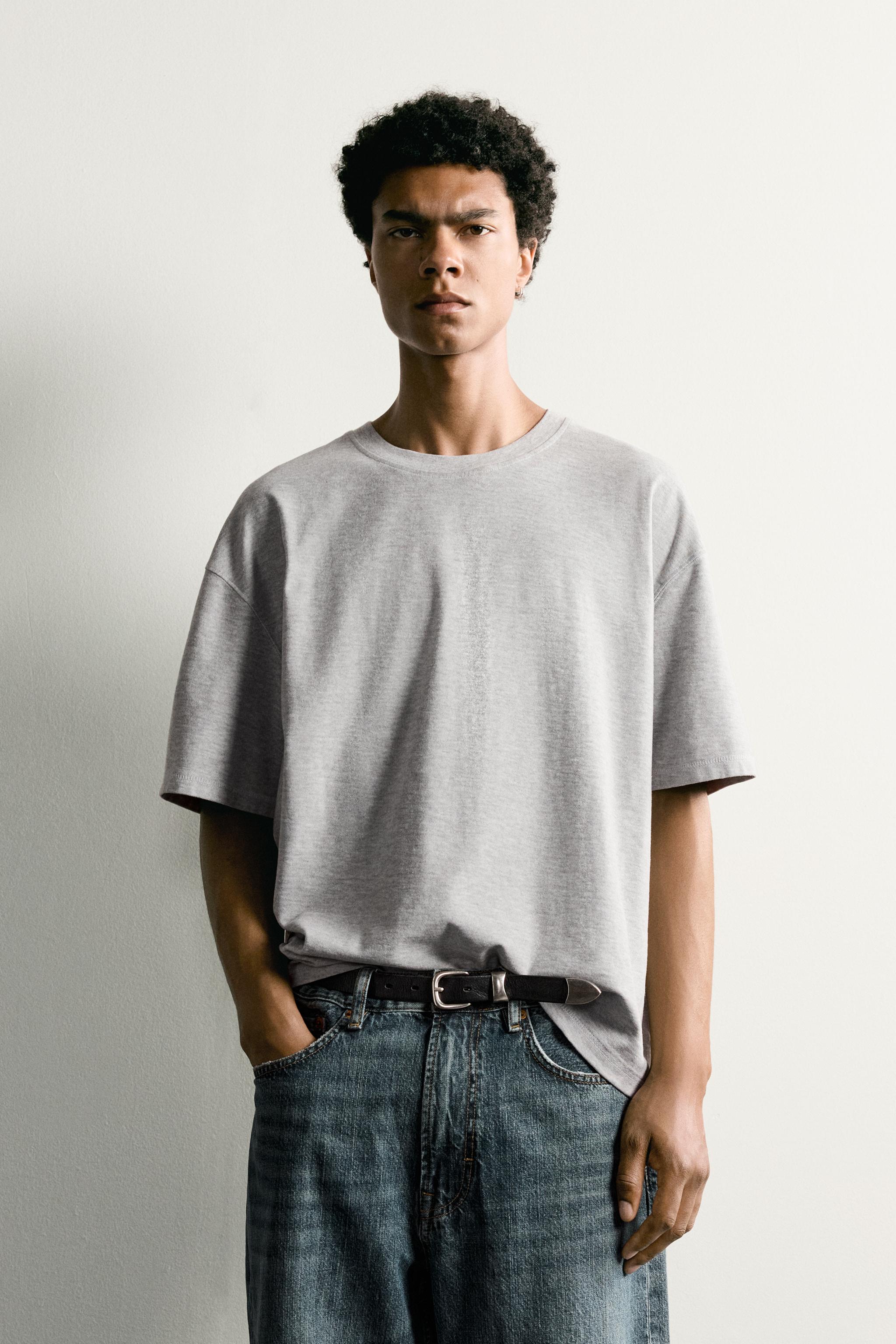 RELAXED FIT SEAM T-SHIRT — Gray marl