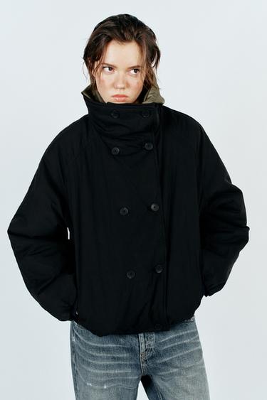 SHORT DOUBLE-BREASTED ANORAK — Black 2