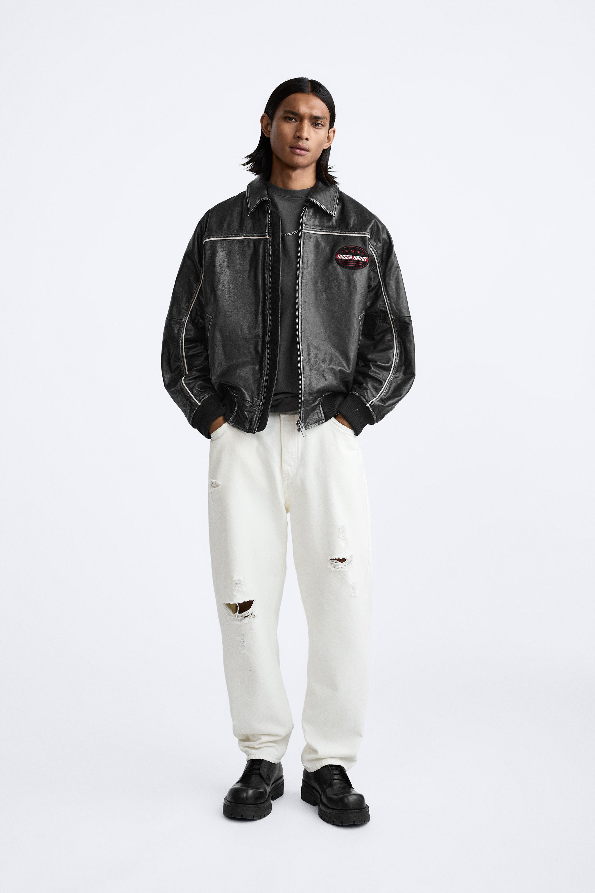 LEATHER BOMBER JACKET - Black | ZARA New Zealand