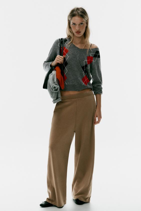Zara WASHED-EFFECT PANTS - Dark camel - Image 0