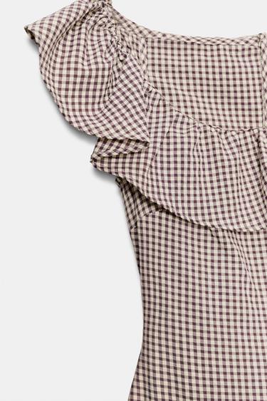 ROBE COMBINAISON À CARREAUX VICHY - Écru / Marron de Zara - Image 7