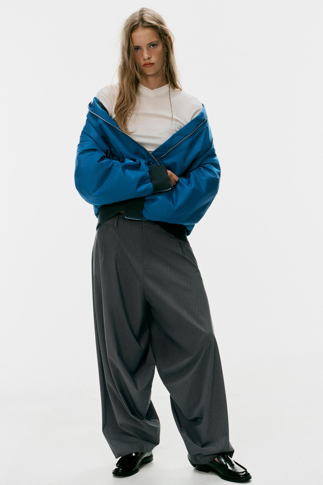 PINSTRIPE VOLUME PANTS — Gray