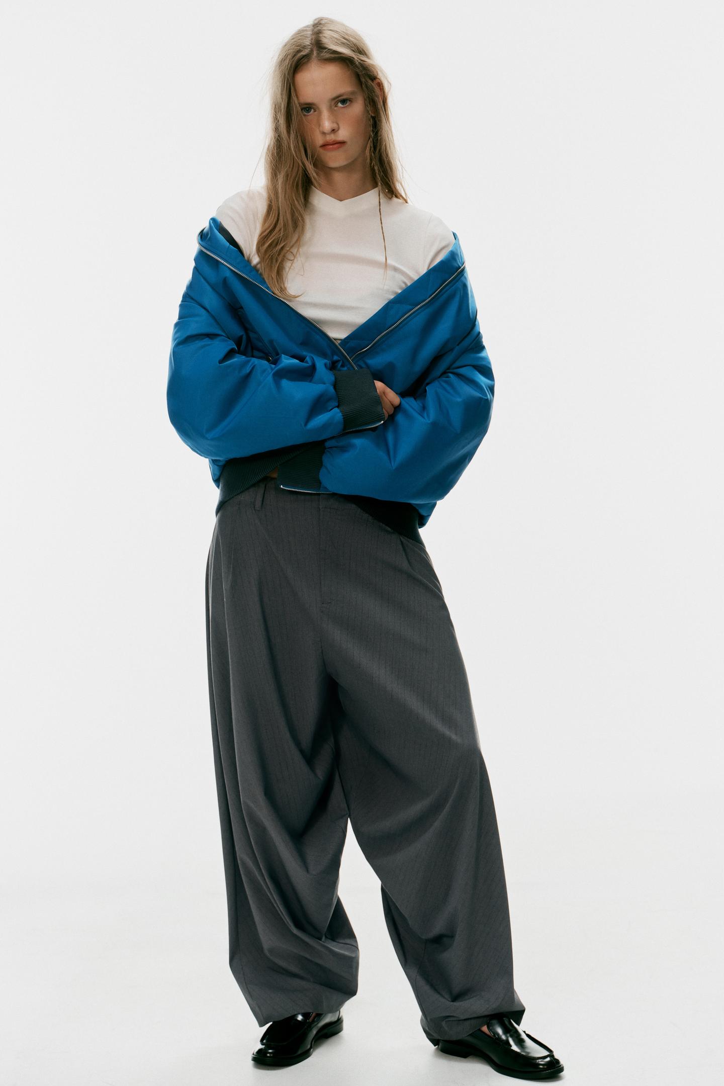 Женские брюки Zara Pinstripe Volume, цвет: Серый — фото 2
