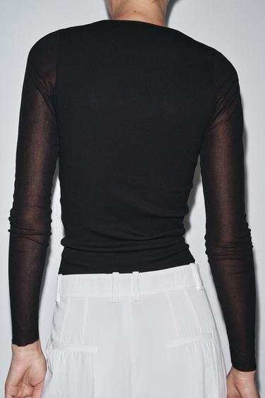 T-SHIRT COMBINÉ SEMI-TRANSPARENT - Noir de Zara - Image 2