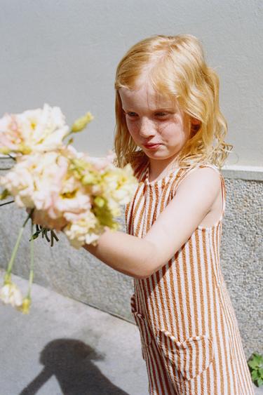 Zara SHORT STRIPED KNIT JUMPSUIT WITH POCKETS - Toffee
